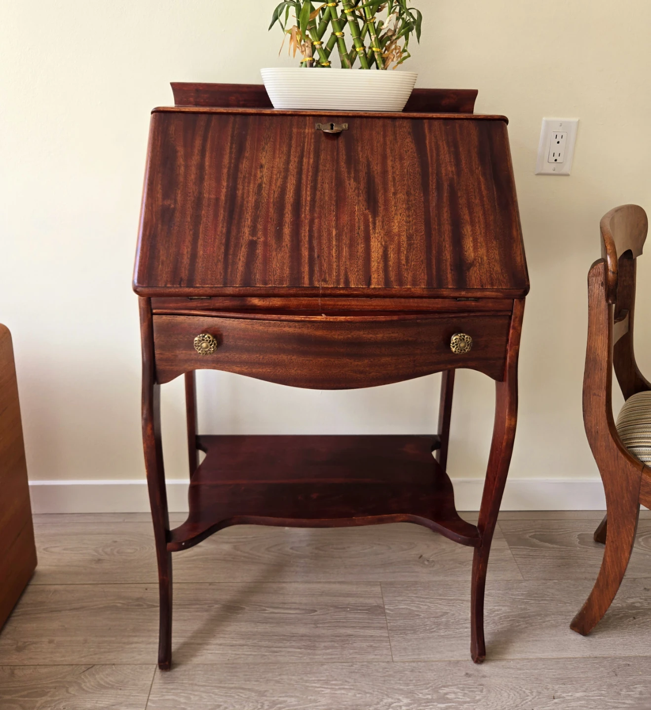 Antique Drop Down Walnut Secretary Desk With Single Drawer