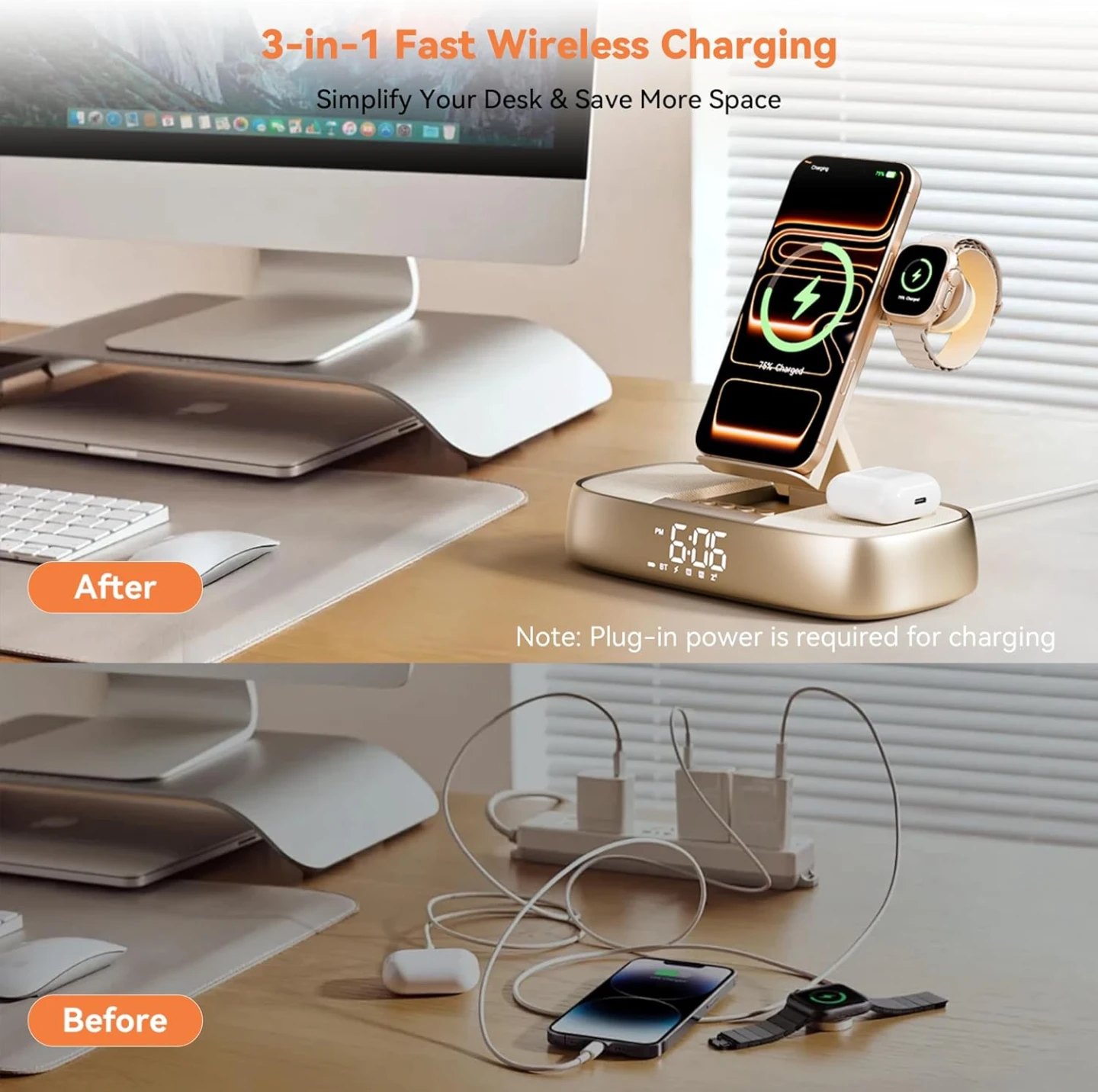 3-in-1 Wireless Charger Station, Bluetooth Speaker, Alarm Clock - photo 5