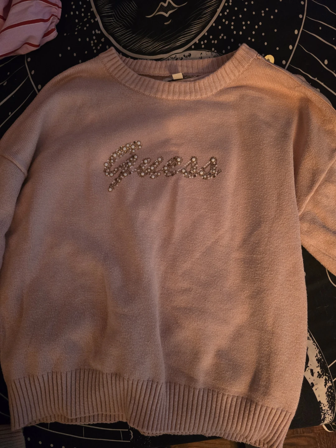 Guess Pink Sequin Logo Sweater