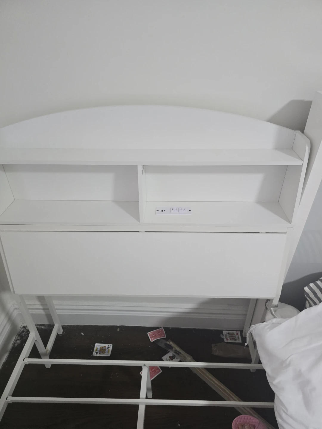 White Twin Bed Frame with Headboard Shelves - photo 2