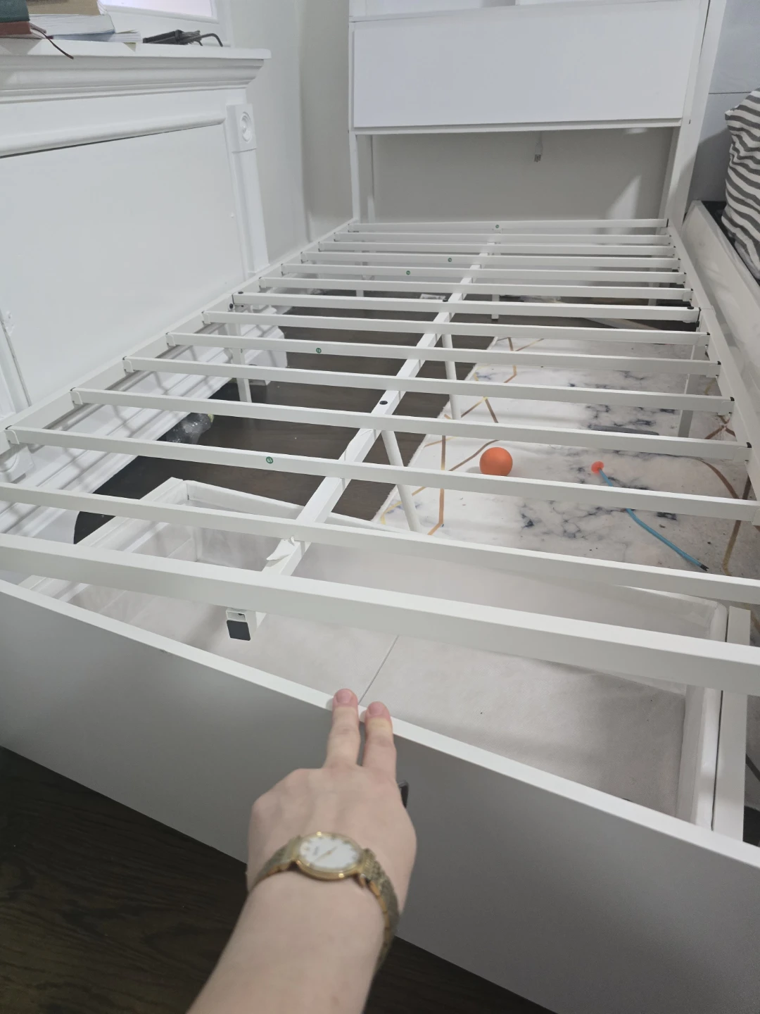 White Twin Bed Frame with Headboard Shelves - photo 4