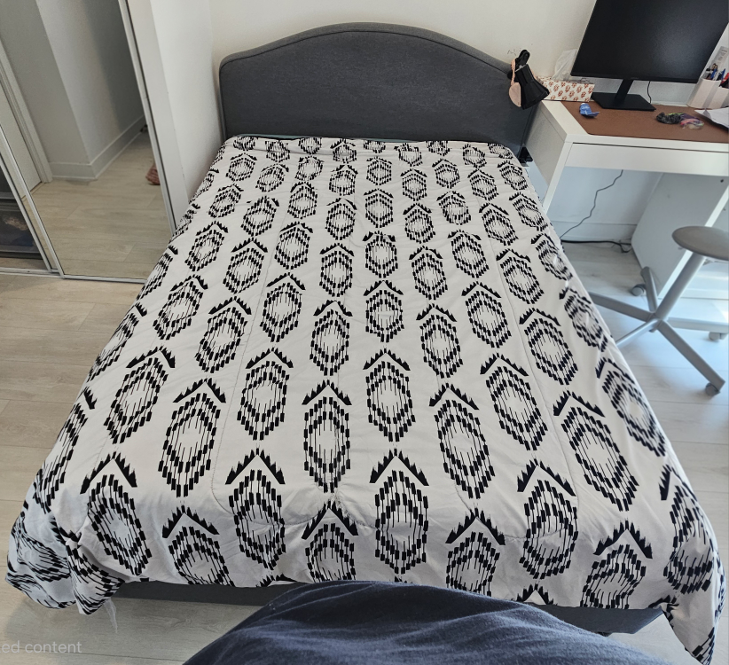 Full Bed with Grey Headboard and Mattress