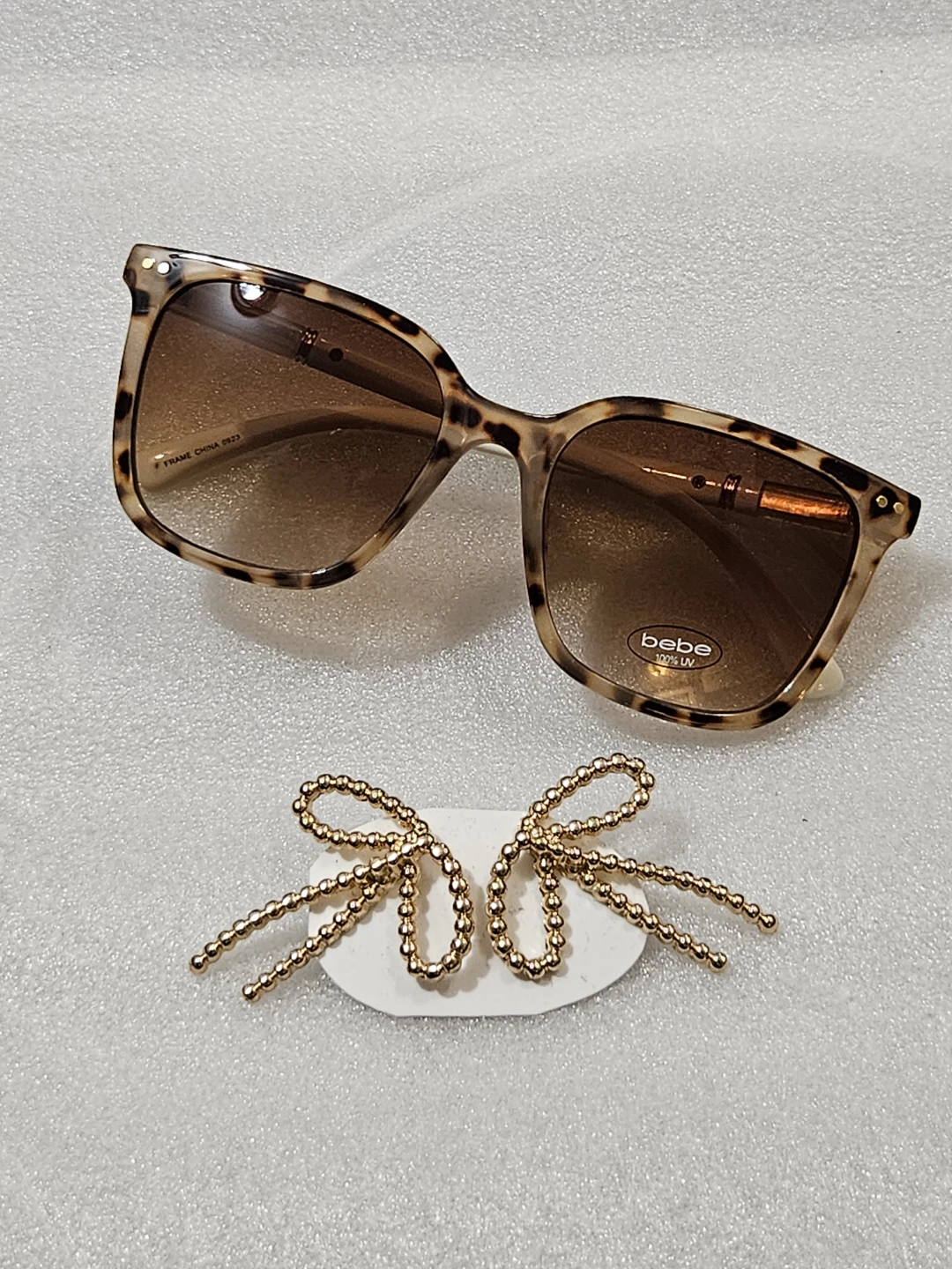 Bebe Leopard Print Sunglasses with Gold Bow Detail - photo 2
