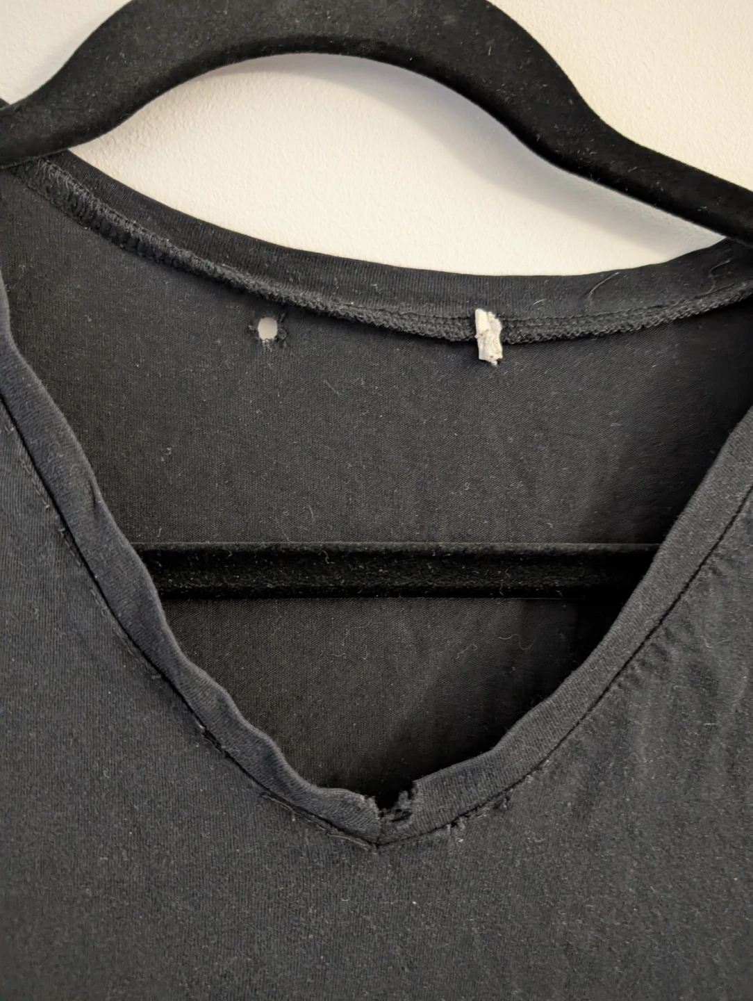 Distressed Black V-Neck Cotton T-Shirt well worn 19" ptp - photo 2