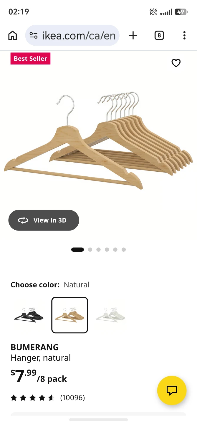 IKEA BUMERANG Natural Wood Hangers (8 Pack)