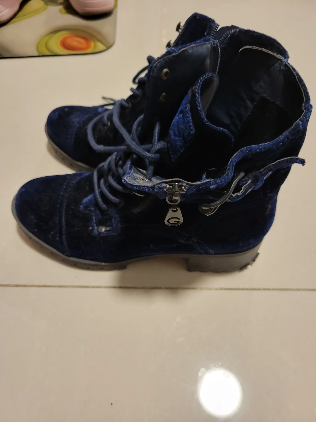 Blue Velvet Combat Boots - photo 2