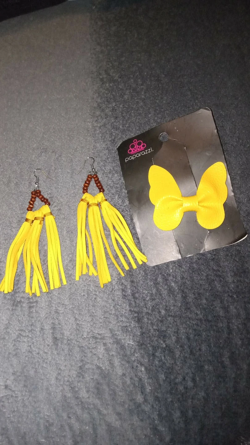 Paparazzi Yellow Tassel Earrings & Butterfly Hair Clip Set