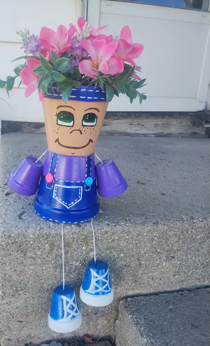 Adorable hand -painter flower planter girl decoration