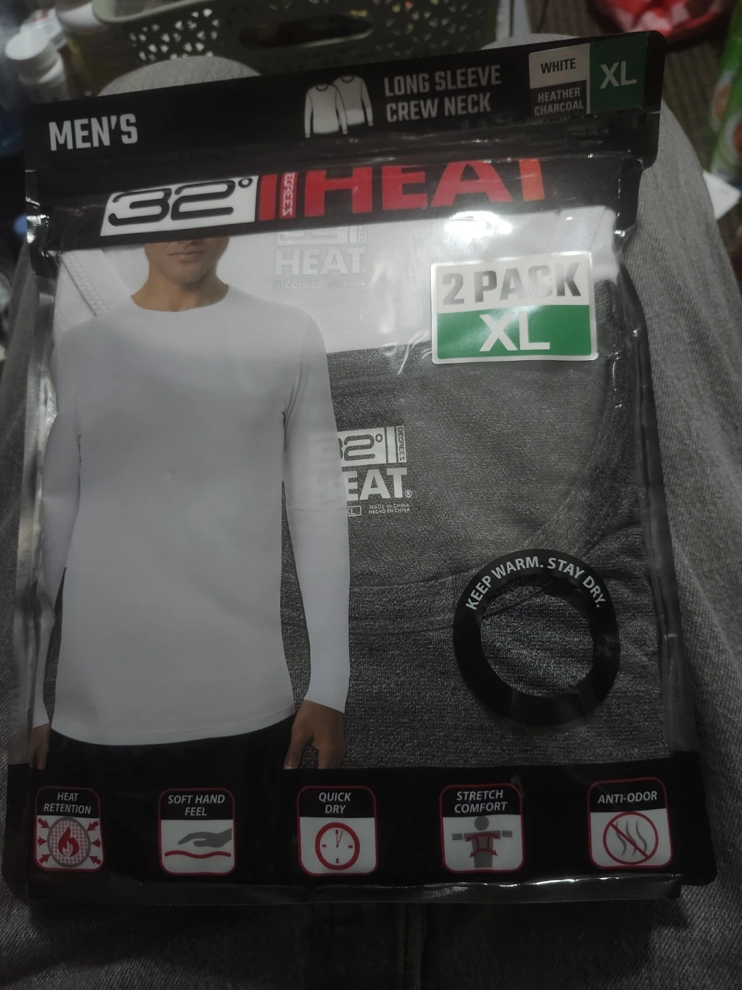 32 Degrees Heat Men's Long Sleeve Crew Neck Shirt 2 Pack XL