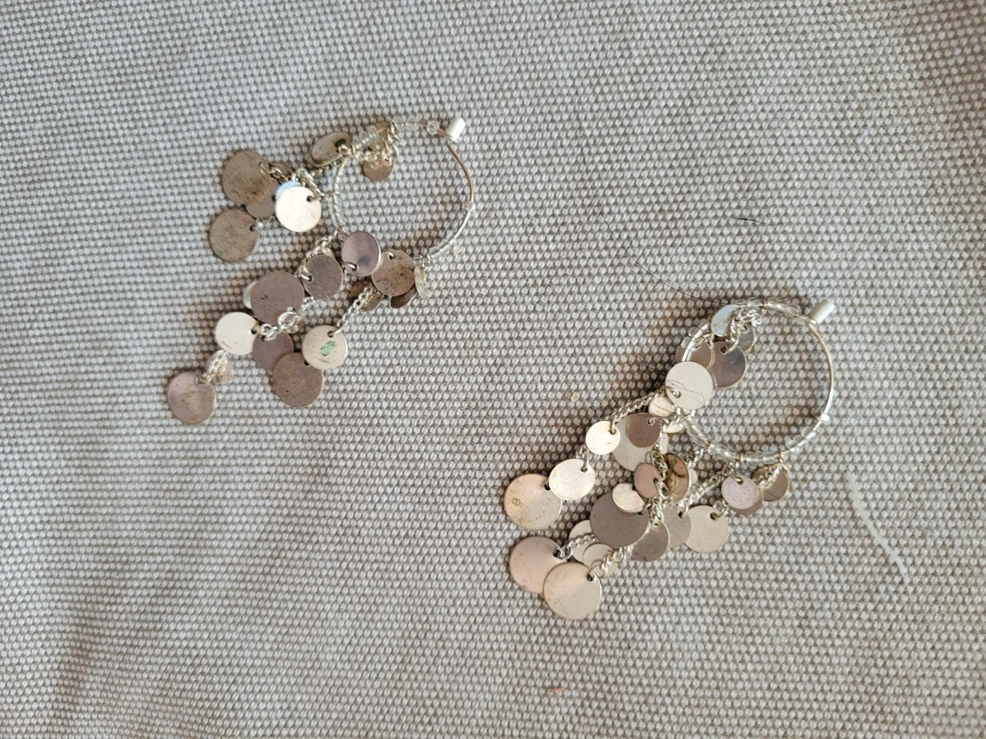 Silver Coin Tassel Hoop Earrings