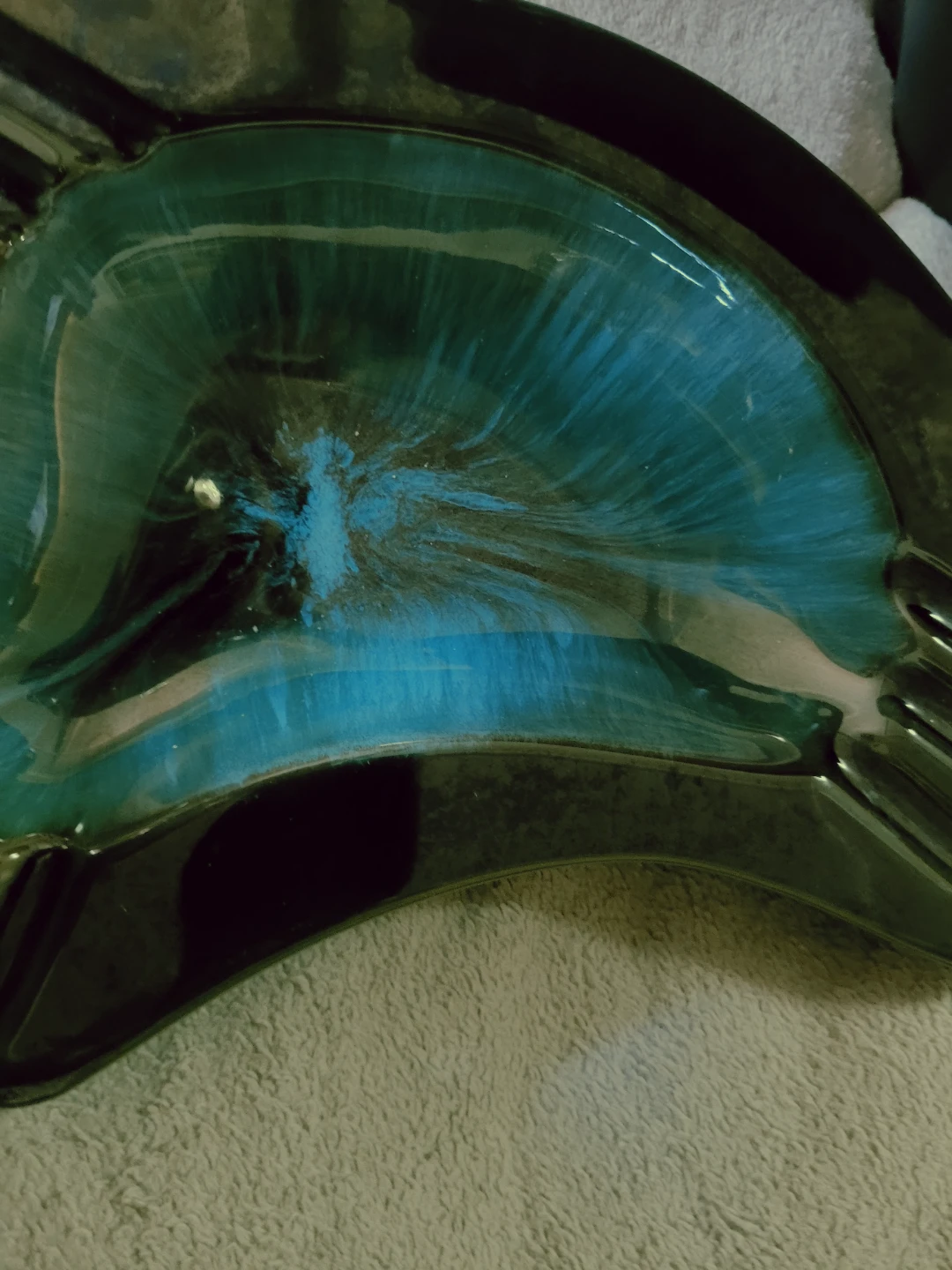 Vintage Ceramic Ashtray - Teal and Green Glaze - photo 3