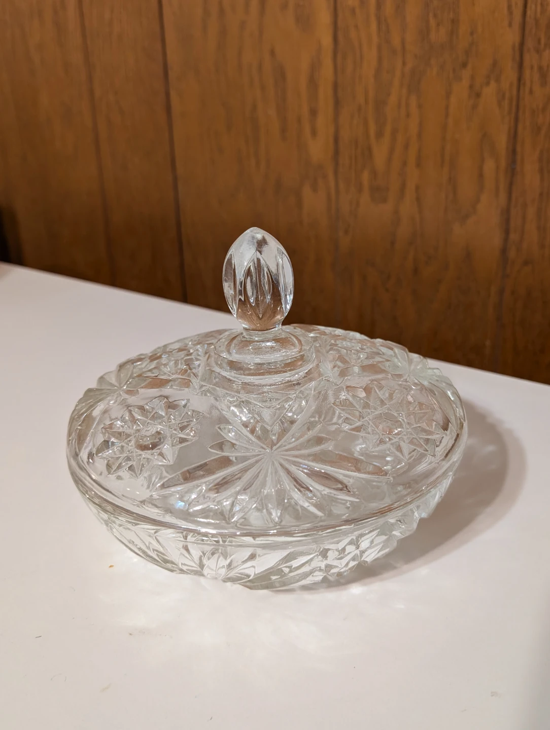Vintage Starburst Pattern Clear Glass Candy Dish with Lid