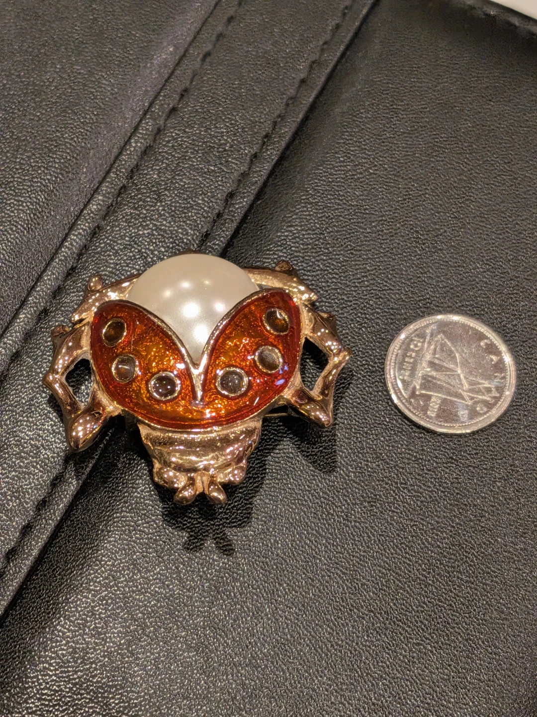 Vintage Ladybug Pearl Brooch