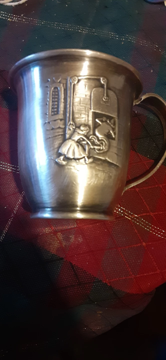 Vintage Child's Silver Cup with Embossed Scene