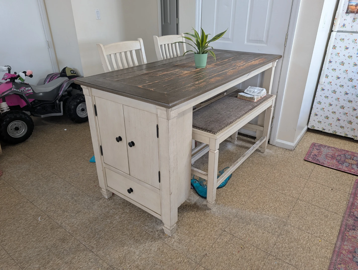 Upholstered Dining Bench with Studded Trim