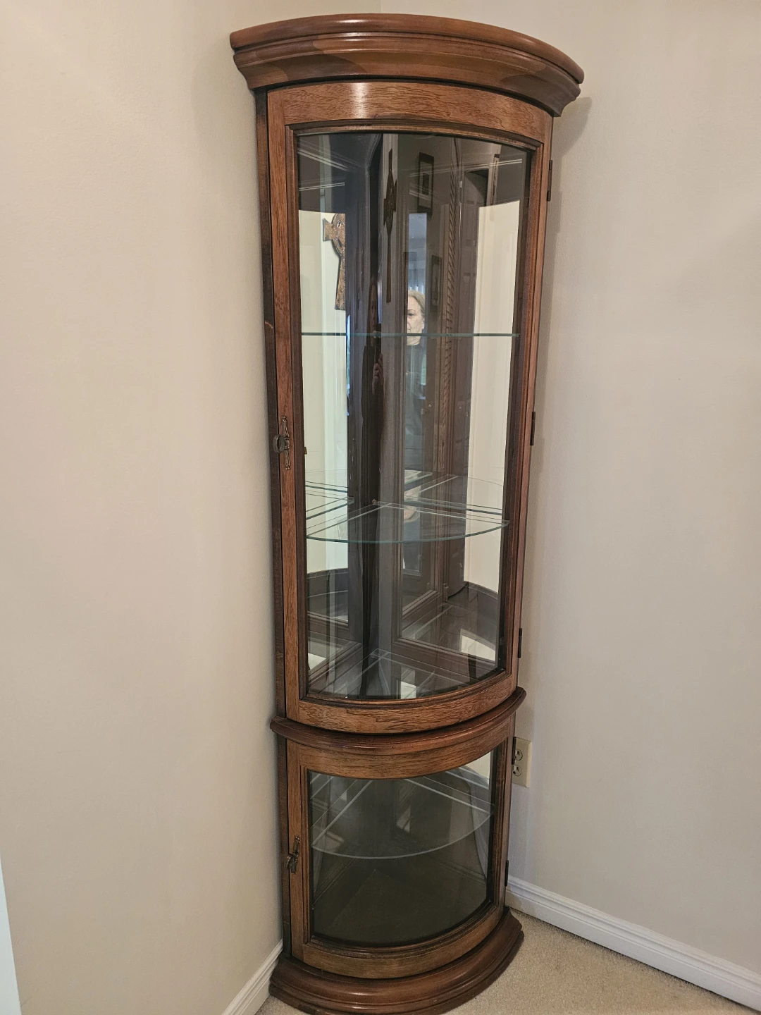Corner Curio Cabinet - Wood and Glass