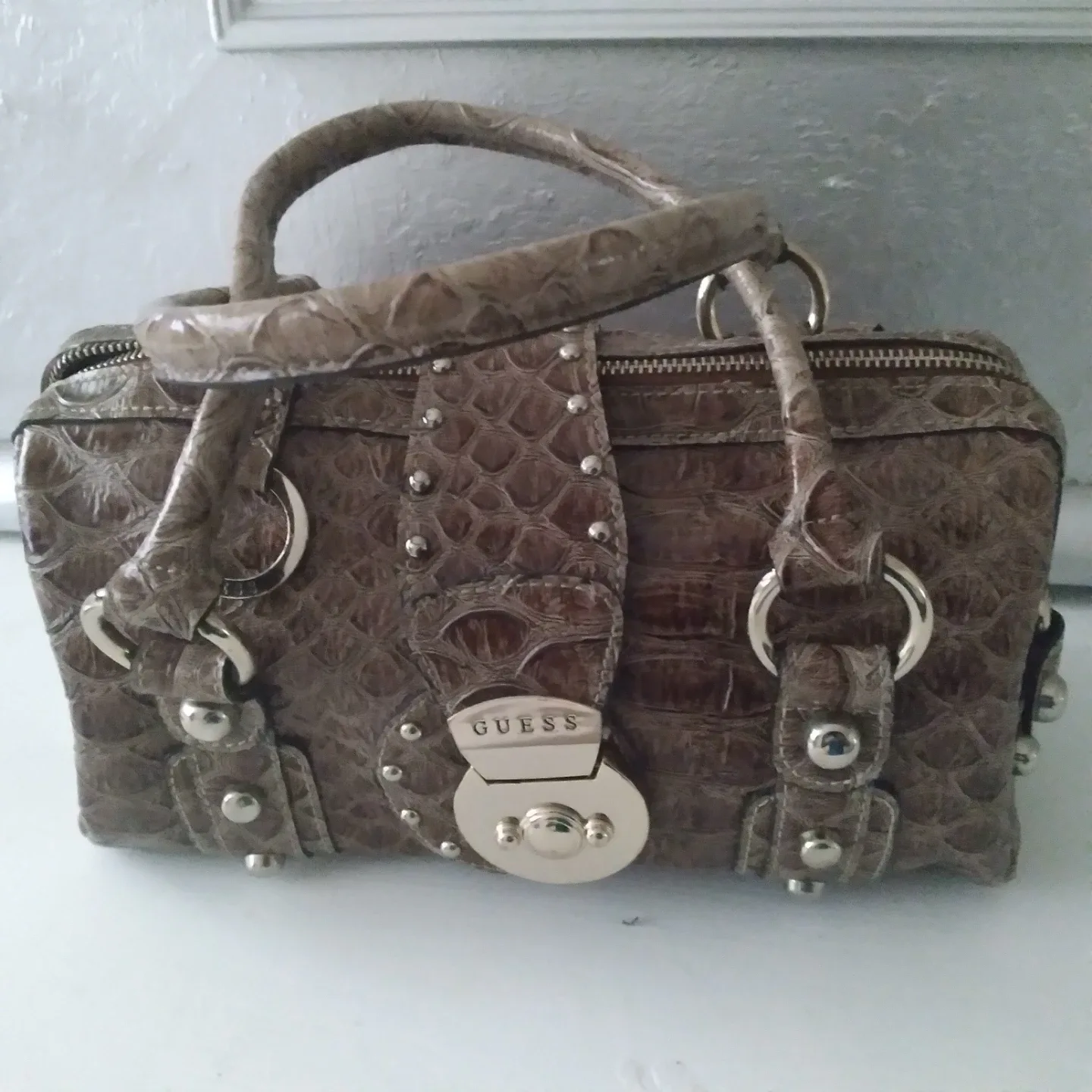 Guess Croc Embossed Satchel Handbag - photo 2