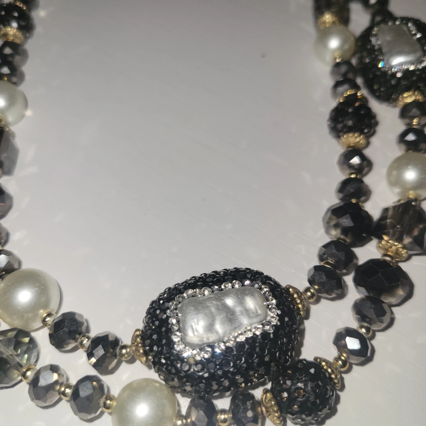 Two-Strand Beaded Necklace with Pearl and Rhinestone Accents - photo 2