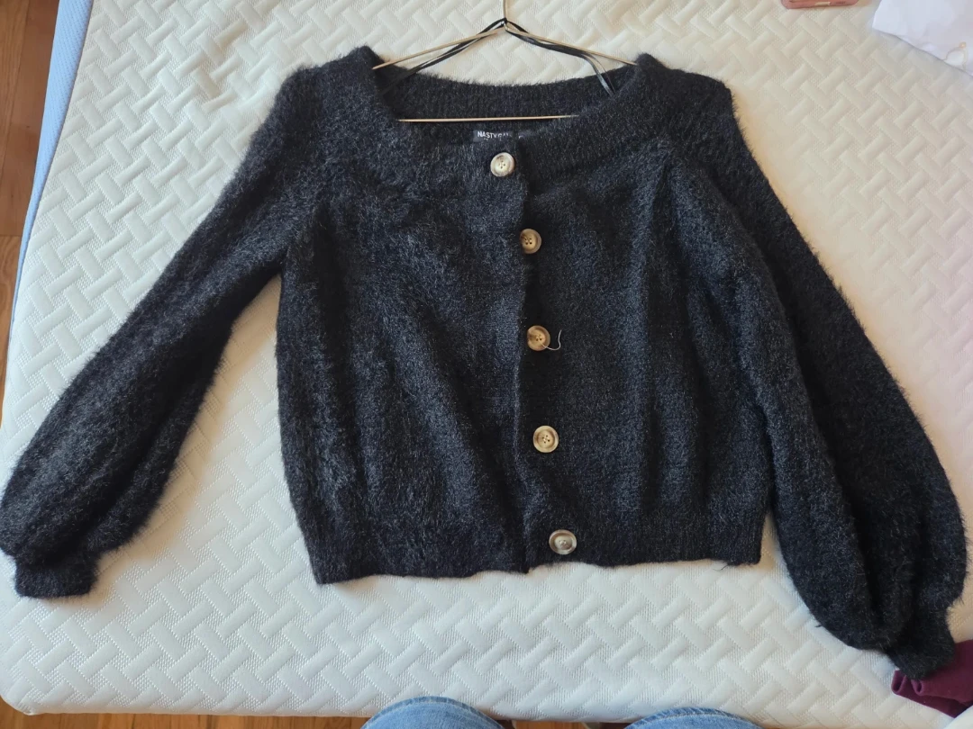 Nasty Gal Black Fuzzy Button-Up Cardigan