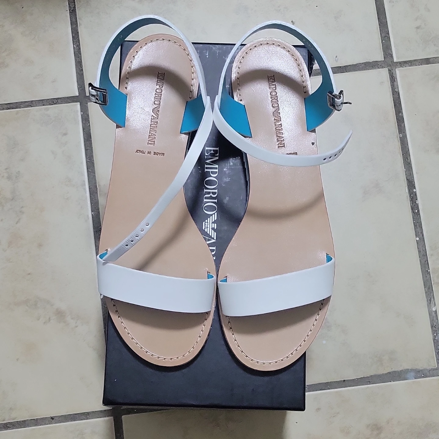 Emporio Armani White & Blue Leather Sandals - photo 2