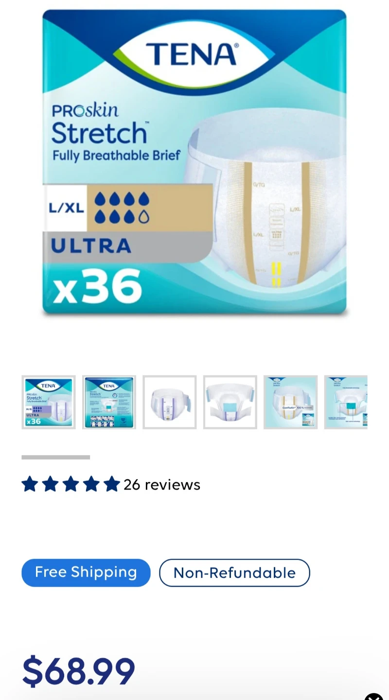 TENA ProSkin Stretch Ultra Briefs L/XL - 36 Count