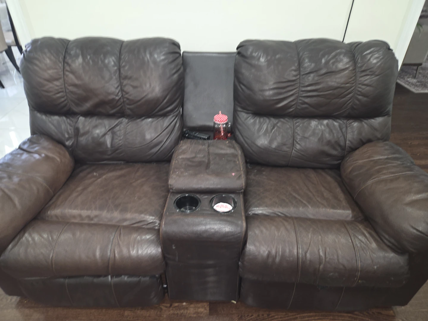 Brown Leather Reclining Sofa set - photo 2