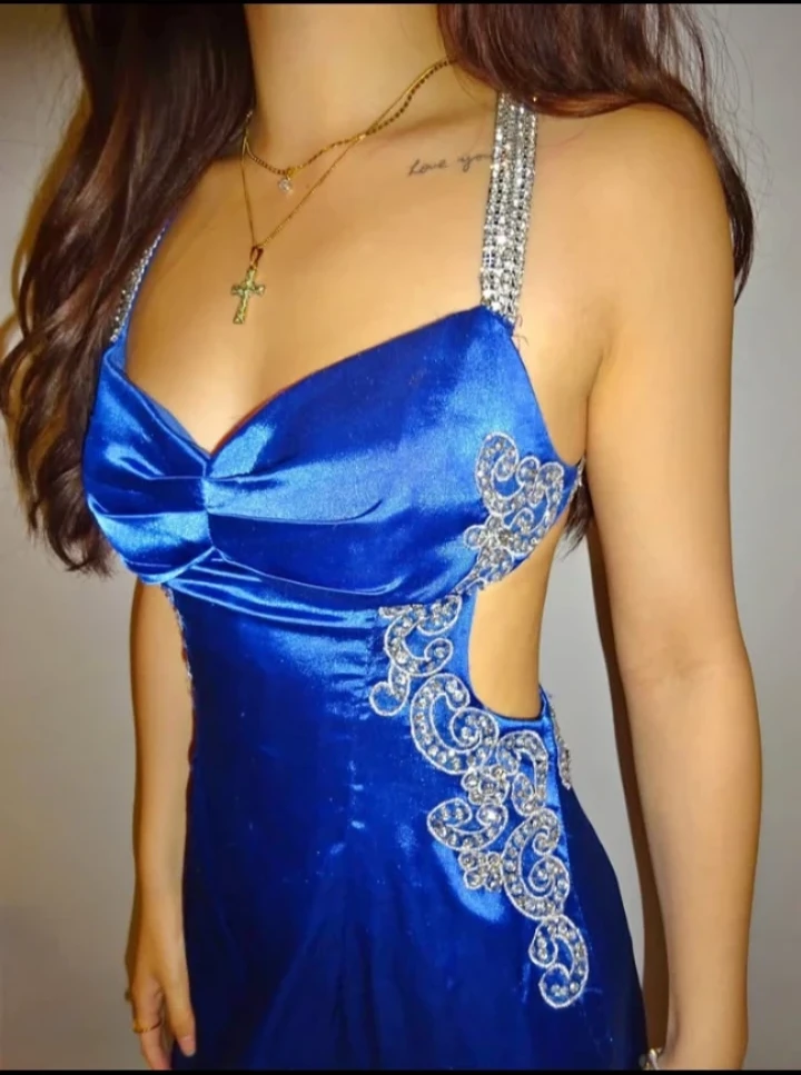 Vintage Royal Blue Satin Prom Dress/Gown
