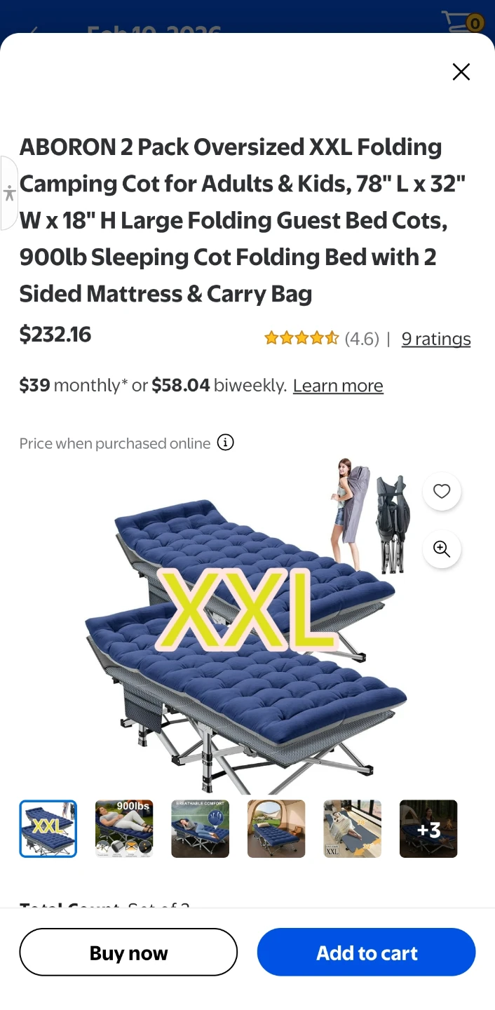 ABOROON 2 Pack Oversized XXL Folding Camping Cots