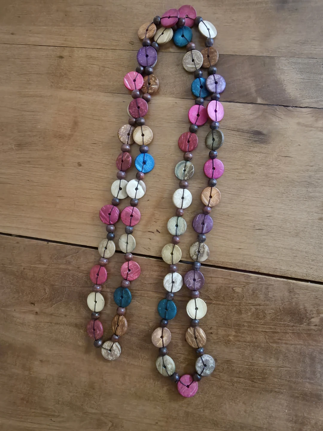 Multi-colored Coconut Shell Button Necklace