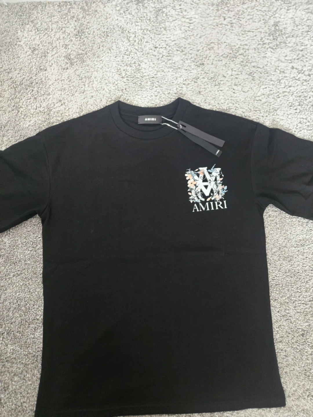 AMIRI Black T-Shirt with Floral Logo