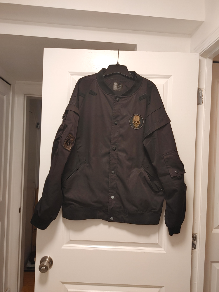 Men's Black Bomber Jacket with Patches size Large