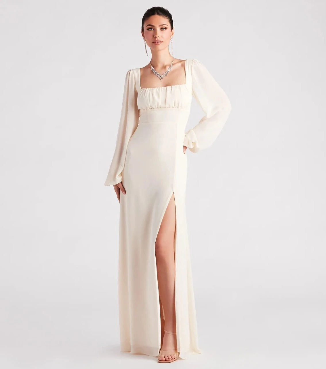 Windsor Ivory Long Dress with Lace-Up Back - photo 4
