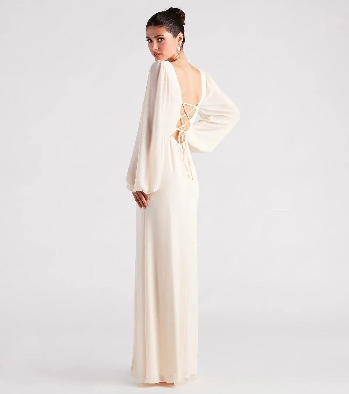 Windsor Ivory Long Dress with Lace-Up Back - photo 5