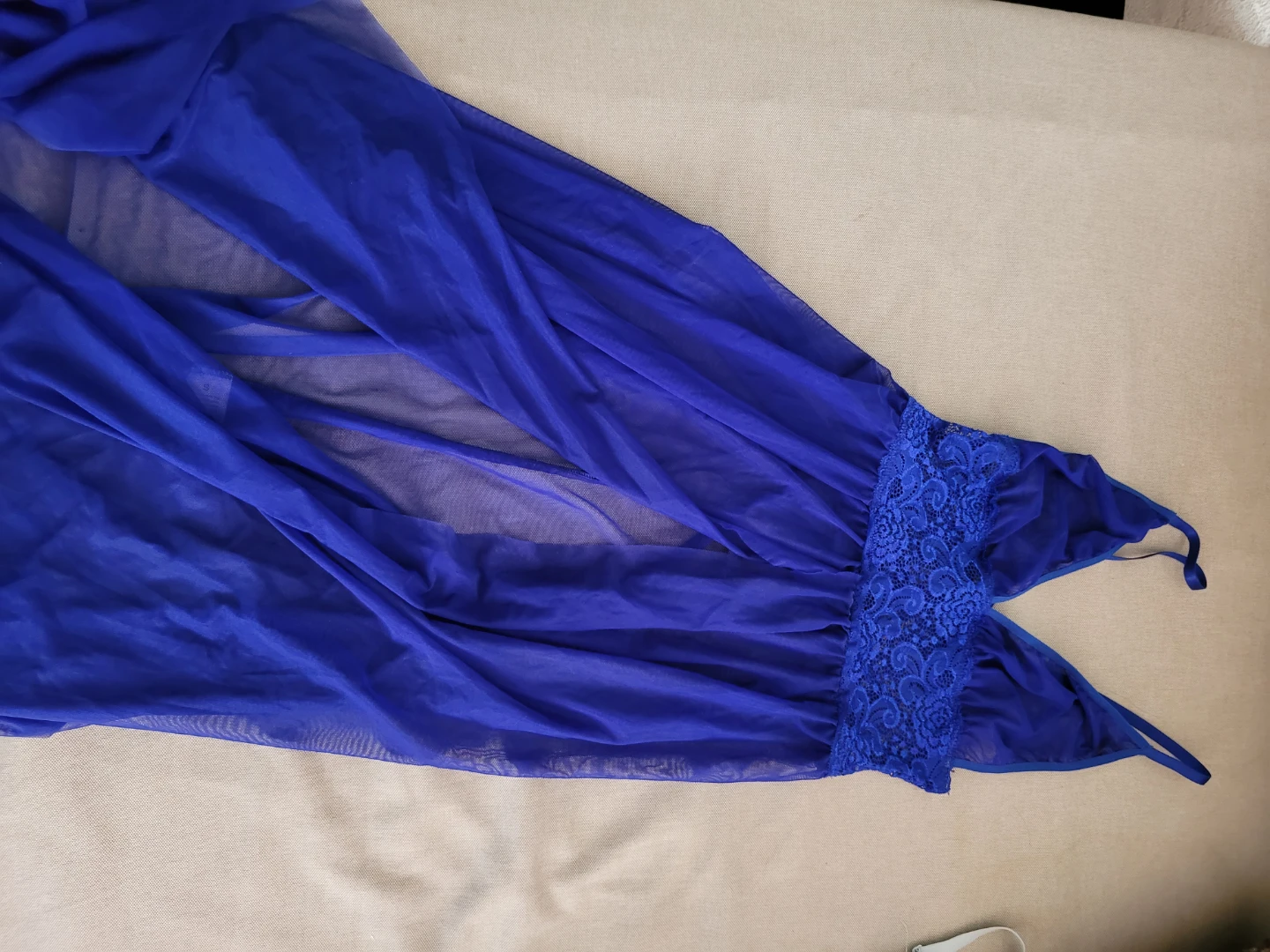 Blue sheer lace trim babydoll nightgown