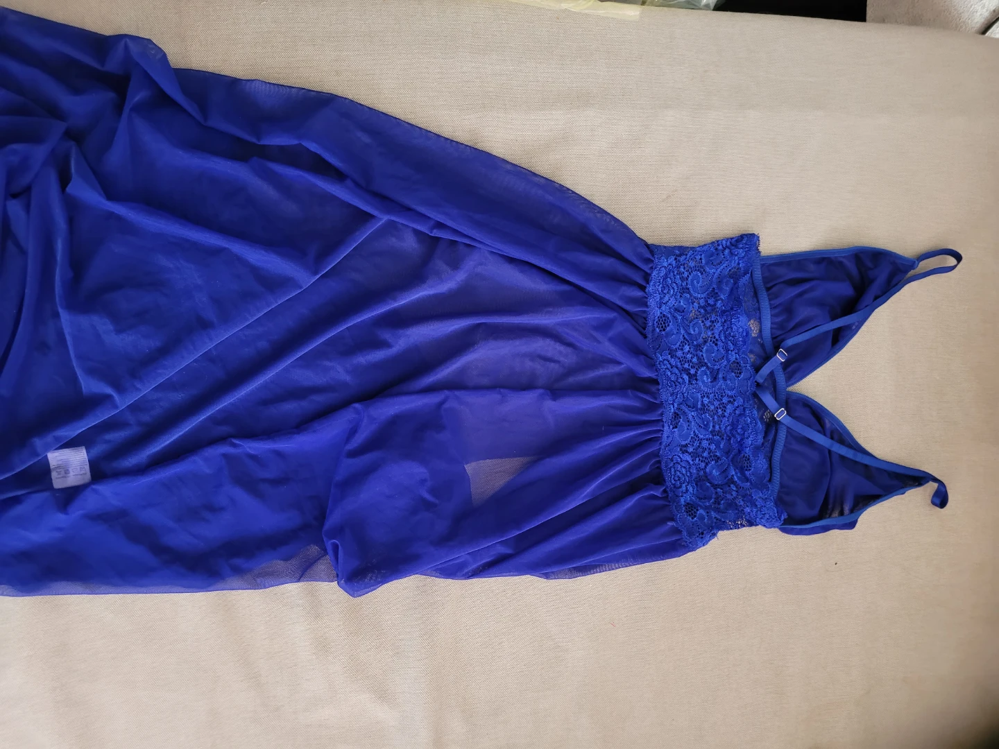 Blue sheer lace trim babydoll nightgown - photo 3