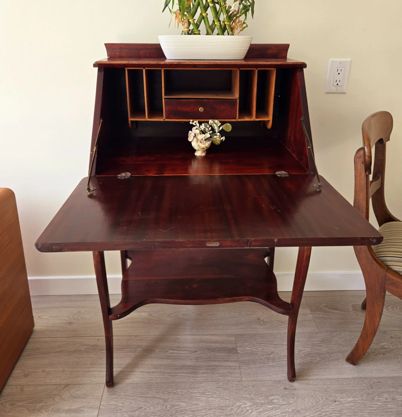Antique Drop Down Walnut Secretary Desk With Single Drawer - photo 2
