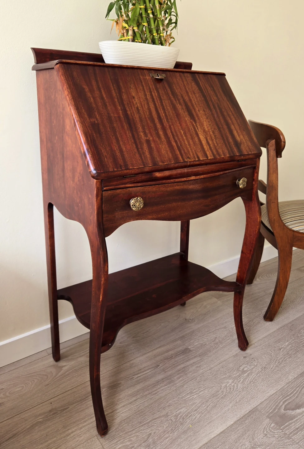 Antique Drop Down Walnut Secretary Desk With Single Drawer - photo 3