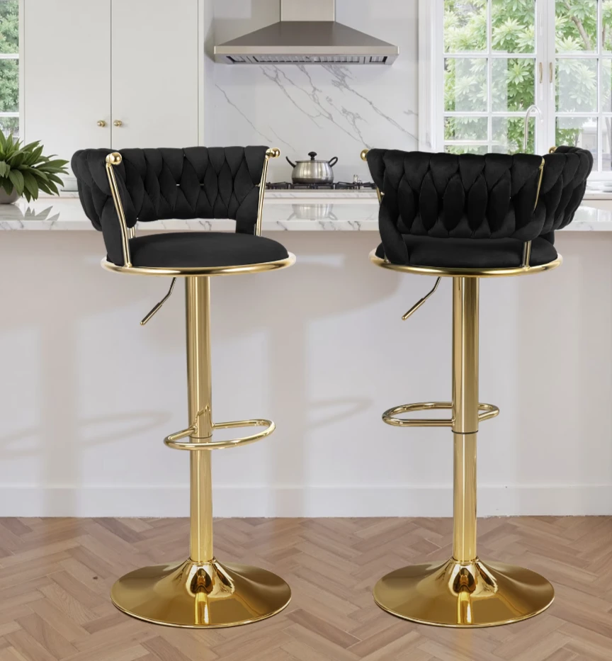 Brand new Black Velvet Bar Stool with Gold Base - photo 4