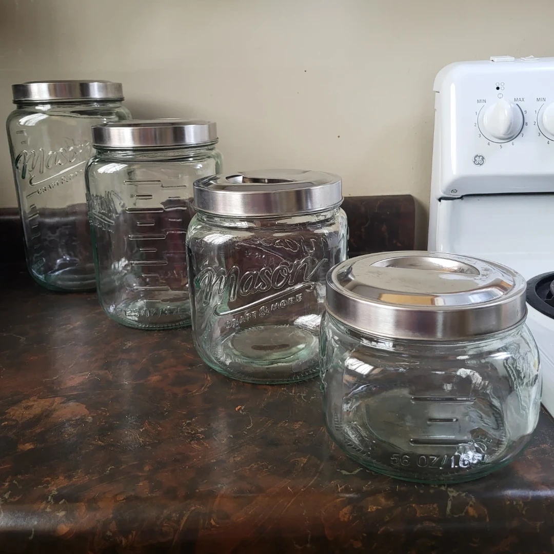 Set of 4 large Mason brand glass storage containers
