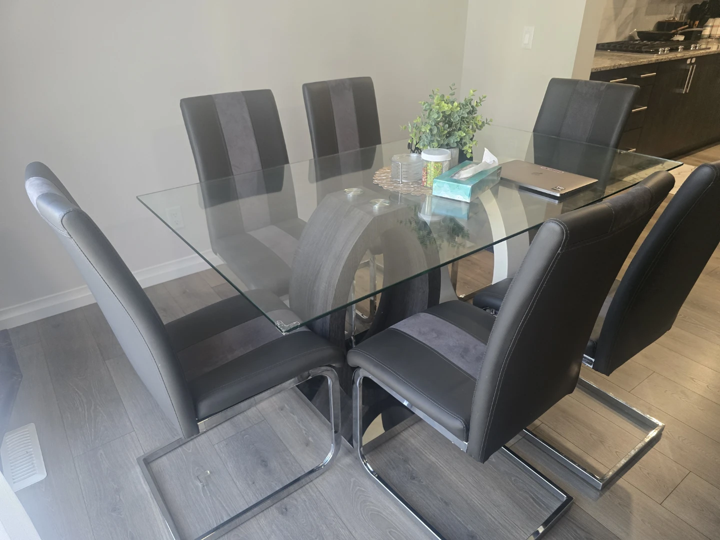 Glass Dining Table with 6 Chairs