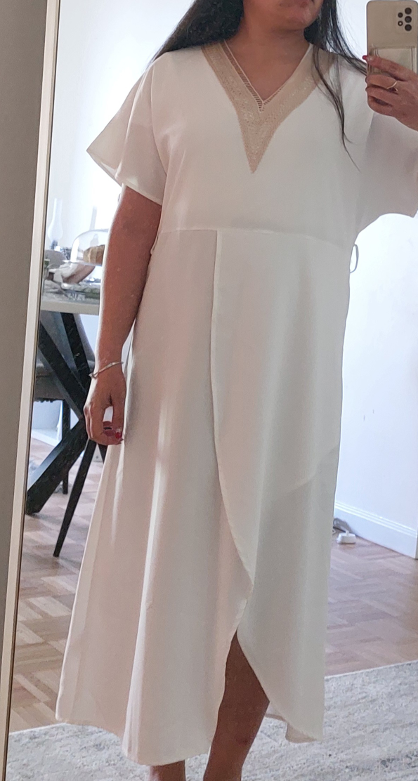White Maxi Dress with Embellished Neckline - photo 4
