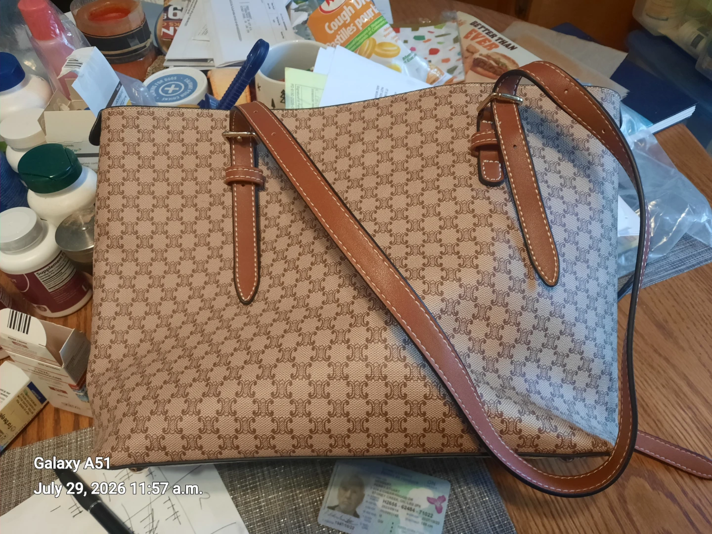 Canvas Tote Bag with Monogram Print