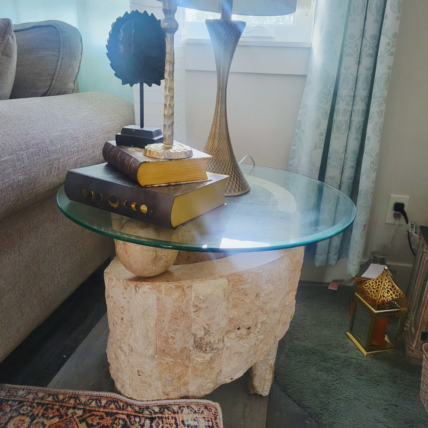 Glass Top Side Table with Unique Stone Base - photo 2