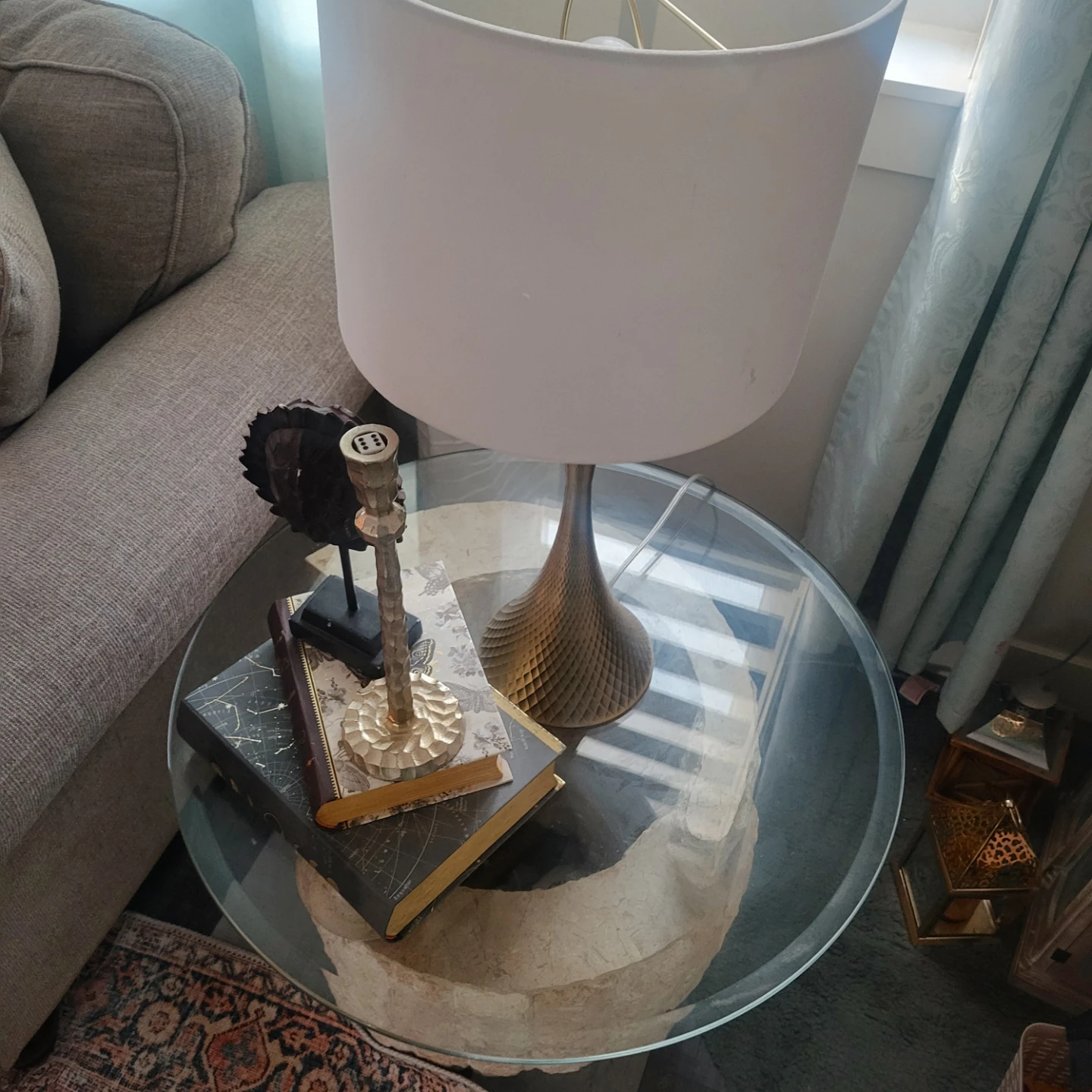Glass Top Side Table with Unique Stone Base - photo 4