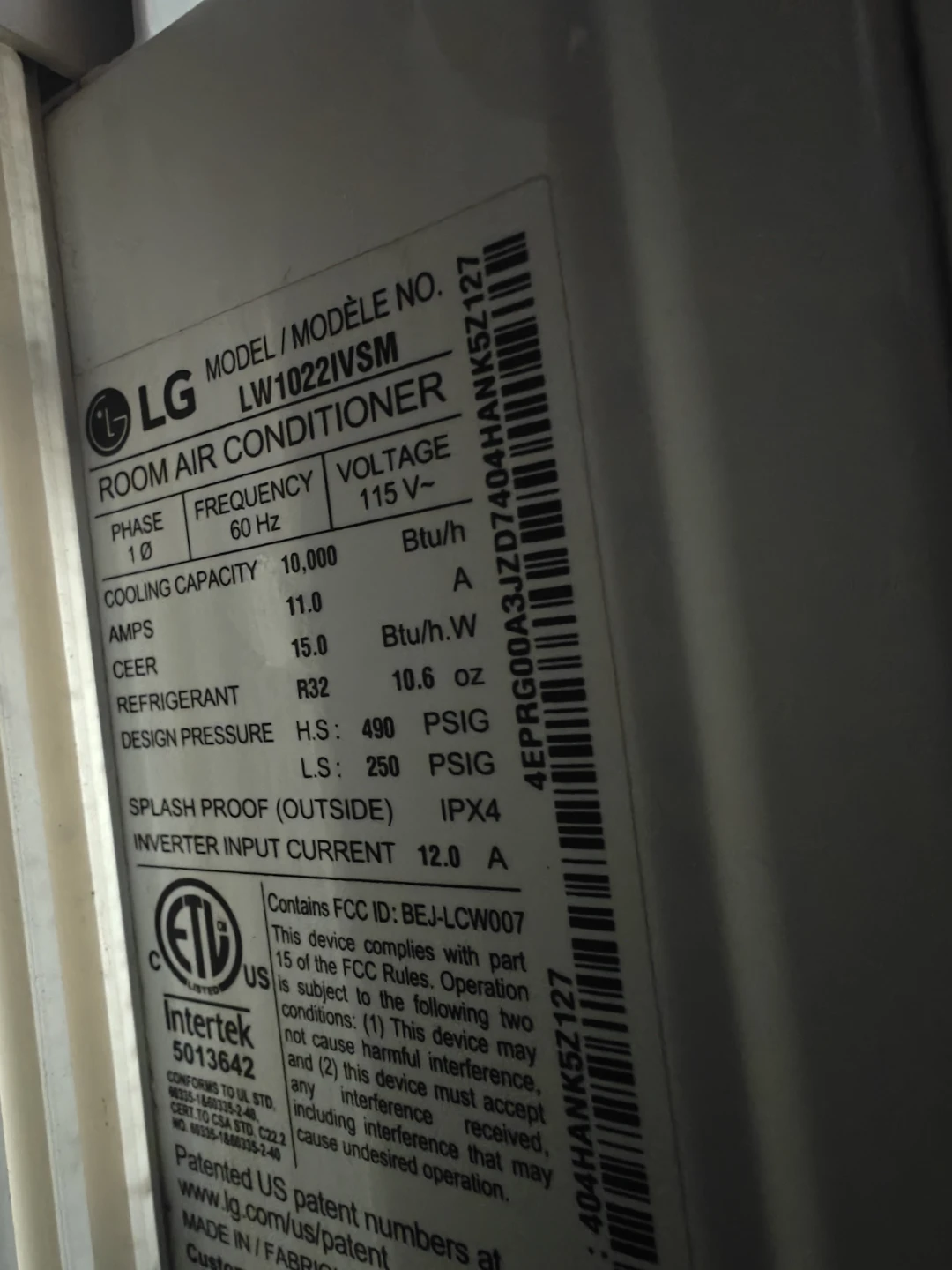 LG LW1022IVSM Room Air Conditioner - photo 3