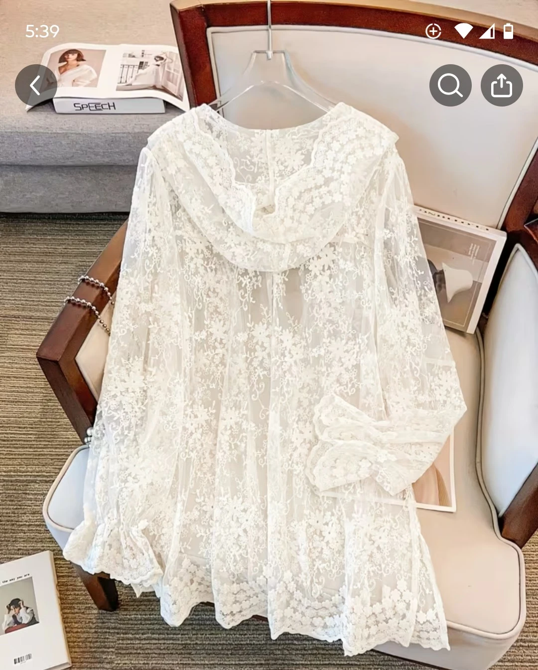 White Lace Hooded Kimono Cover-up - photo 2