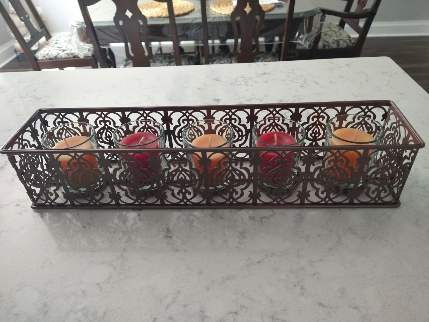 Set of 5 Votive Candles in Decorative Tray - photo 2