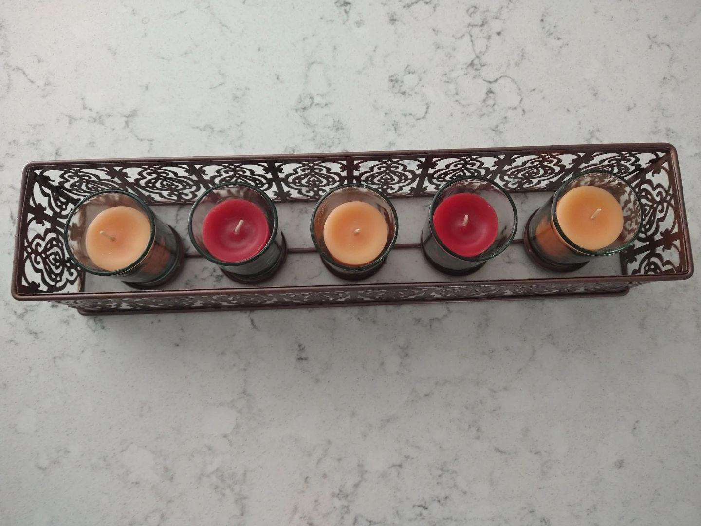 Set of 5 Votive Candles in Decorative Tray - photo 3