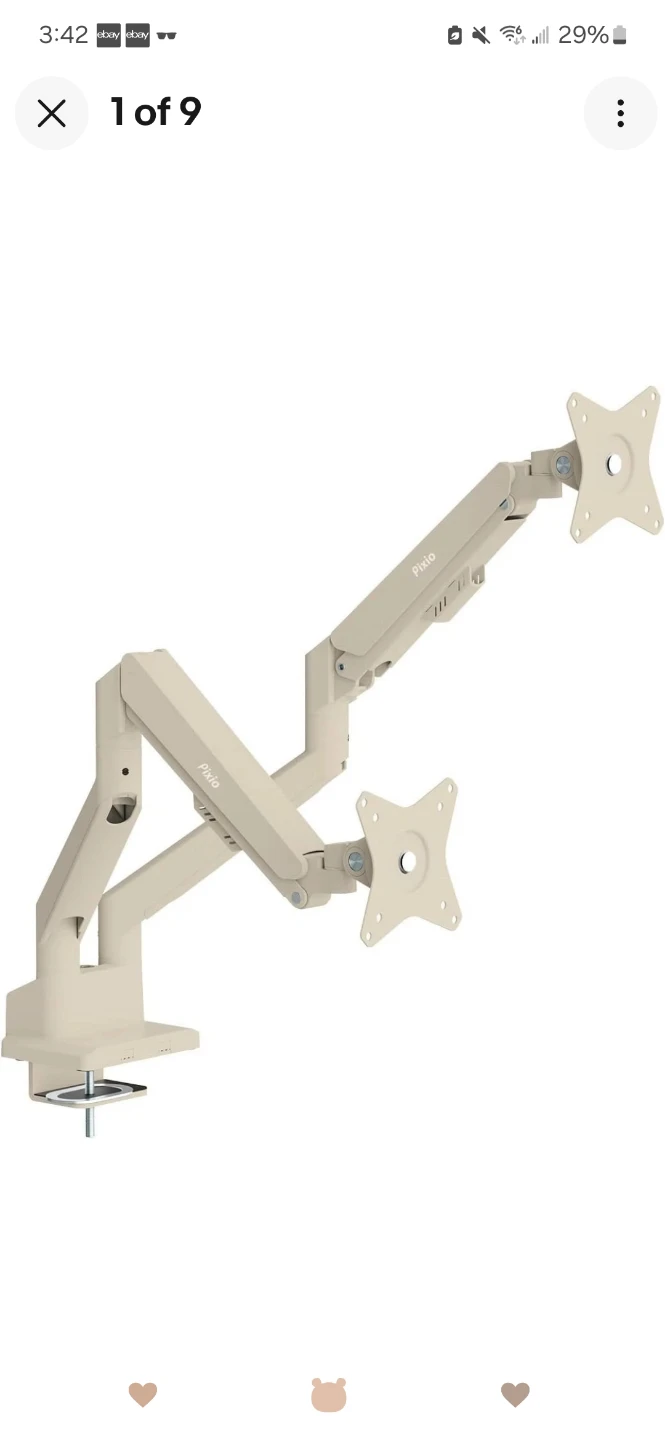Pixio PS1D Wave Beige Dual Monitor Arm Beige 2-Screen