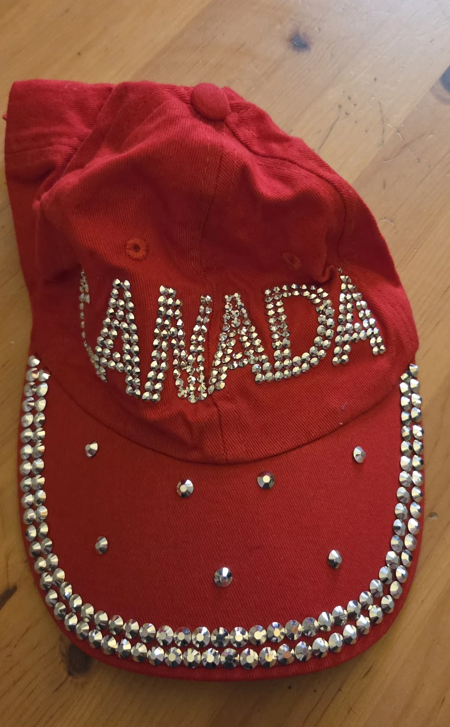 Red Canada Baseball Cap with Rhinestones